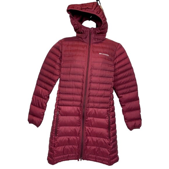 Columbia Women's Lake 22 Down Burgundy Long Hooded Full Zip Jacket Sz Medium / M - Picture 3 of 12
